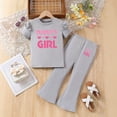 thumbnail image 2 of Rotm Girls Outfits Toddler Clothes Sweet Summer Set Flutter Sleeve Top Flare Pants Grey,3-4 Years, 2 of 7