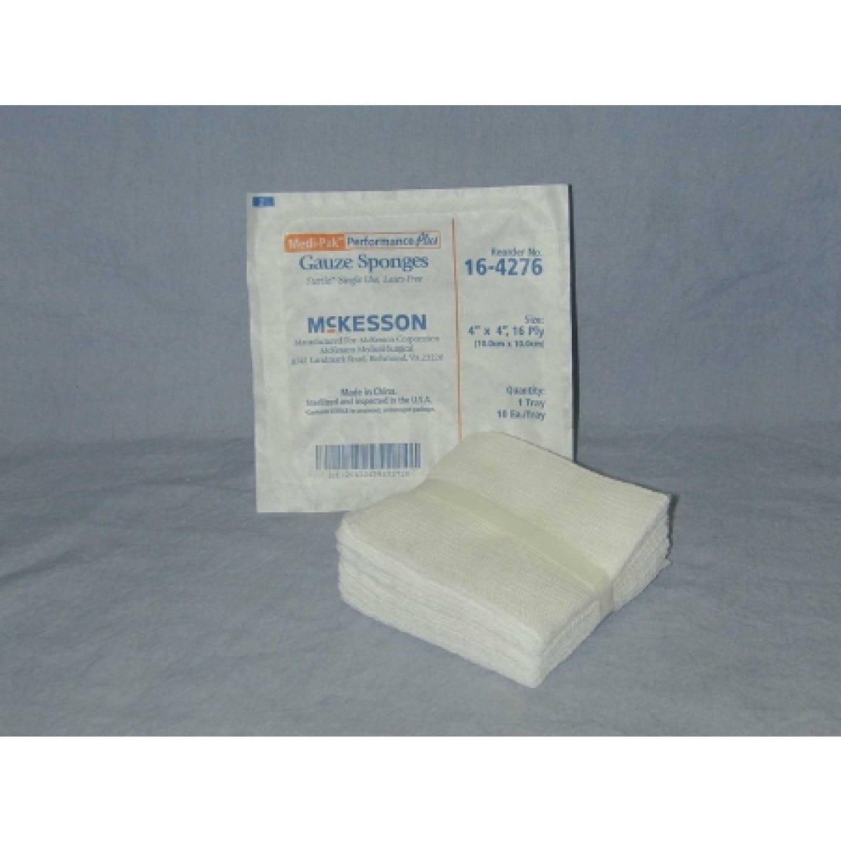 McKesson USP Type VII Gauze Sponge Cotton Gauze, 16-Ply, 4 X 4 Inch Square, Sterile, Pack of 10