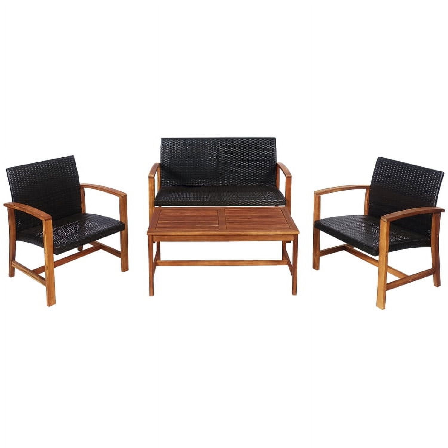 Aimee Lii 4 Pieces Rattan Patio Furniture Set with Solid Acacia Wood, Outdoor Patio Furniture Aimee Lii 4 Pieces Rattan Patio Furniture Set with Solid Acacia Wood, Outdoor Patio Furniture