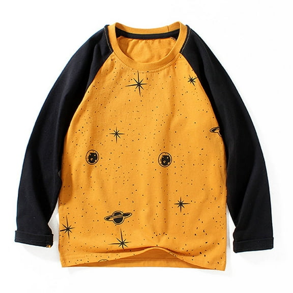 NAISIBABY Boys T Shirts with Long Sleeve Size 10, Cotton Fashion Graphic Crewneck Fall Causal Raglan Tops Yellow