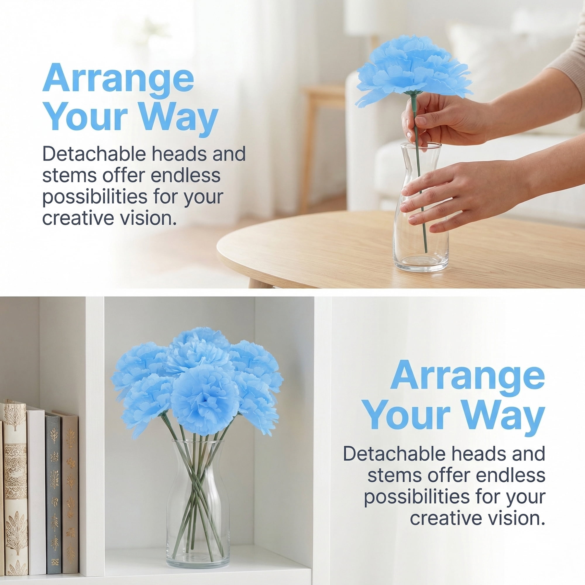 Unique Bargains Artificial Silk Carnation Bouquets with Detachable Heads Light Blue 5.9 in