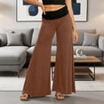 thumbnail image 2 of TGPMGRZ Foldover Yoga Pants Women Y2K High Waist Wide Leg Workout Lounge Flare Leggings Comfort Flowy Palazzo Bell Bottoms Brown, Size S, 2 of 5