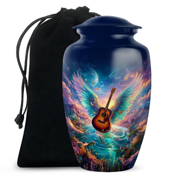 Angel Wings Guitar Funeral Cremation Urn, Urns For Human Ashes Adult Male, Musical Memorial Urns For Ash, Guitar Heaven Cremation Decorative Large Urn For Ashes, (Size, 10 Inch, 1 Pcs)
