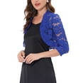 thumbnail image 4 of INSPIRE CHIC Cardigan Court Élégant à Col à Volants pour Femmes, Haut en Dentelle Florale Transparente Bleu Marine TP, 4 of 7