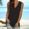 thumbnail image 2 of Pxiakgy Womens Summer Tank Tops Basic Tanks V Neck Sleeveless T Shirts Side Split Solid Color Loose V Neck Sleeveless Sleeveless Solid Color Blouse Business Casual Tank Flowy Tops Black L, 2 of 5