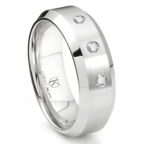 Titanium Kay Cobalt Xf Chrome 8MM 3 Diamond High Polish Beveled Comfort Fit Wedding Band Ring Sz 10.0