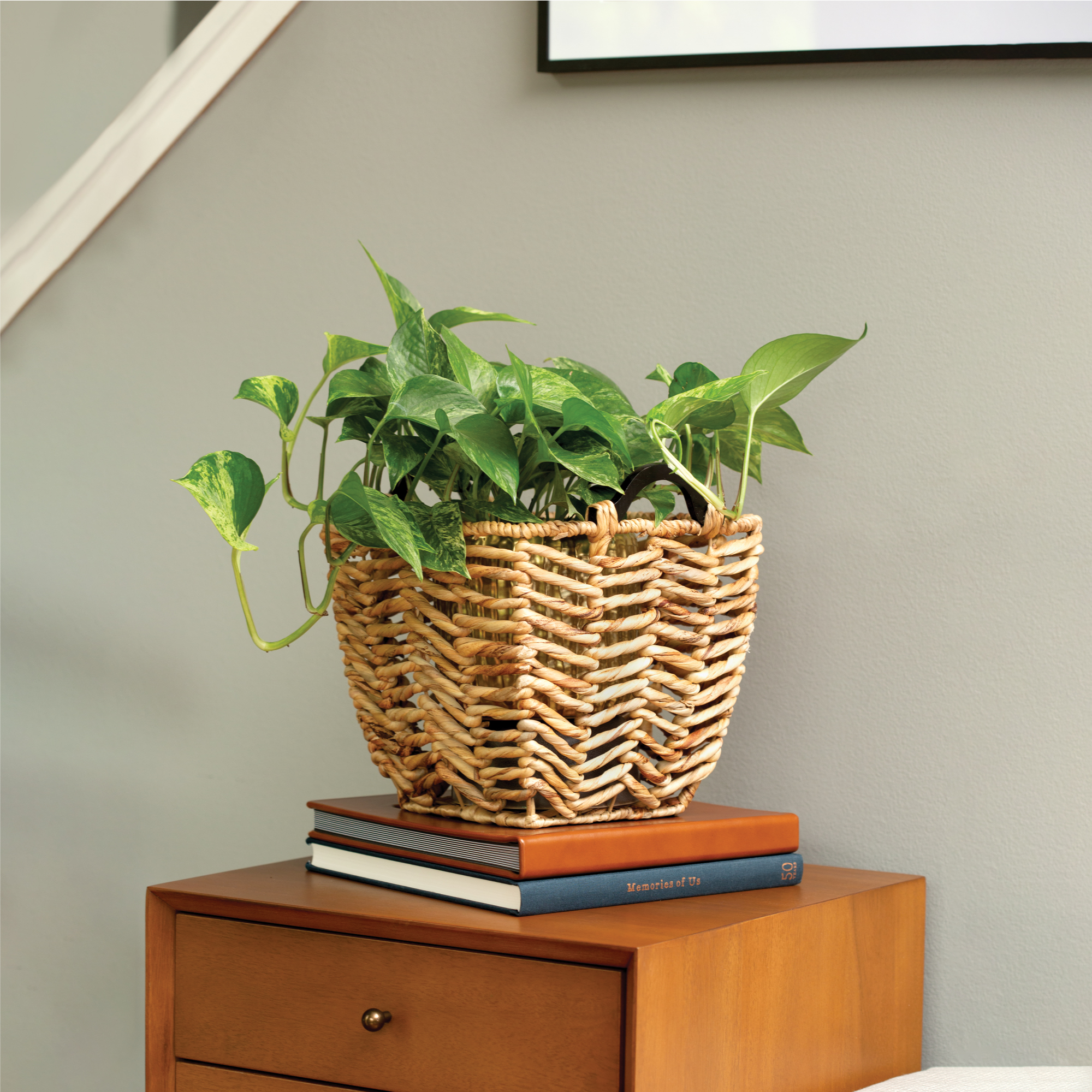 Mainstays Natural Brown Seagrass Storage Basket with Wooden Handles
