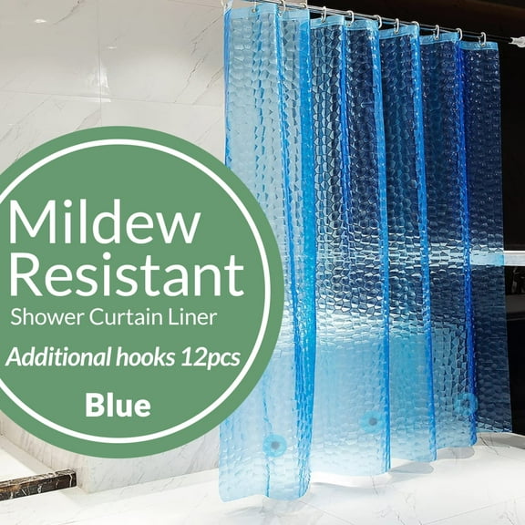 Blue 3D Water Cube Shower Curtain Liner & Hooks, MAZBFF 72 "x72" PEVA Mouldproof Plastic Shower Curtain Liner & 12 Hooks, No Odors, Eco Friendly