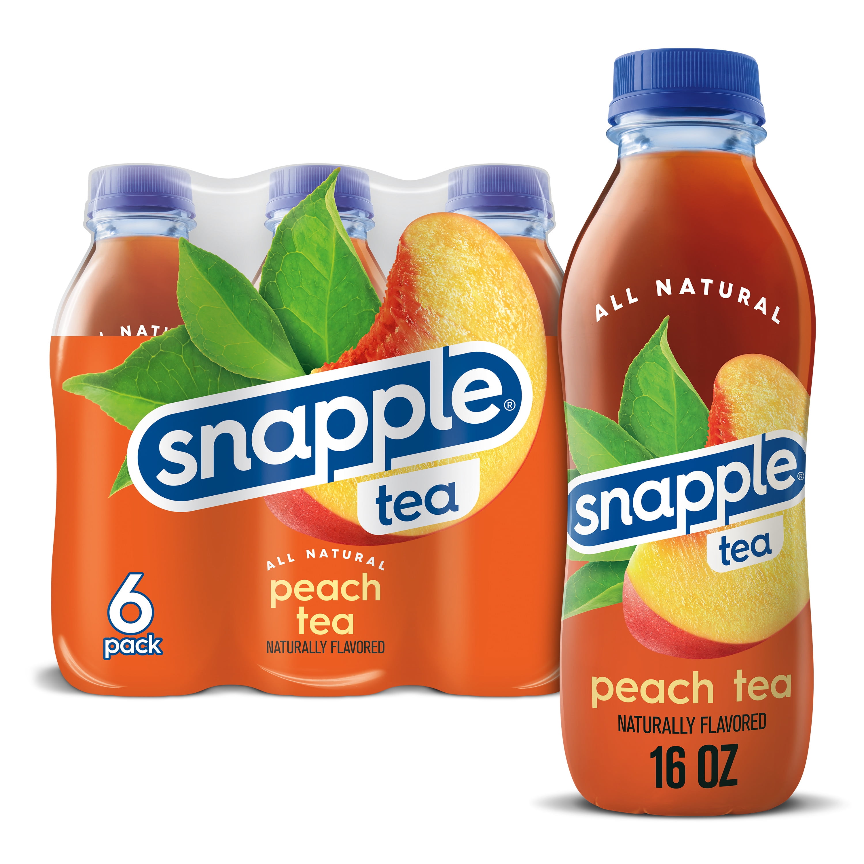 Snapple Peach Tea, 16 fl oz recycled plastic bottle, 6 pack Walmart