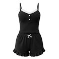 thumbnail image 6 of Endives Pajamas Set for Women 2 Piece Pajamas Set Spaghetti Strap Lace Crop Tops and Shorts Sets Slim Fit Summer Pjs Loungewear Lounge Sets for Women, 6 of 6