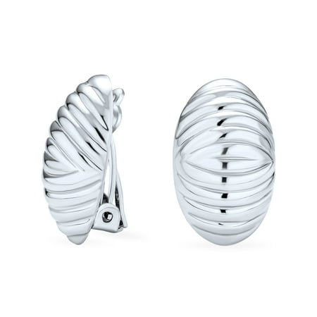 Bling Jewelry Womens Carved Shrimp Dome Clip-On Earrings for Non-Pierced Ears in Sterling Silver