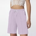 thumbnail image 4 of Women's  Shorts 2025 Drawstring Waist Long Yoga Shorts Casual Loose Running Shorts with Pockets light purple XX-Large, 4 of 5