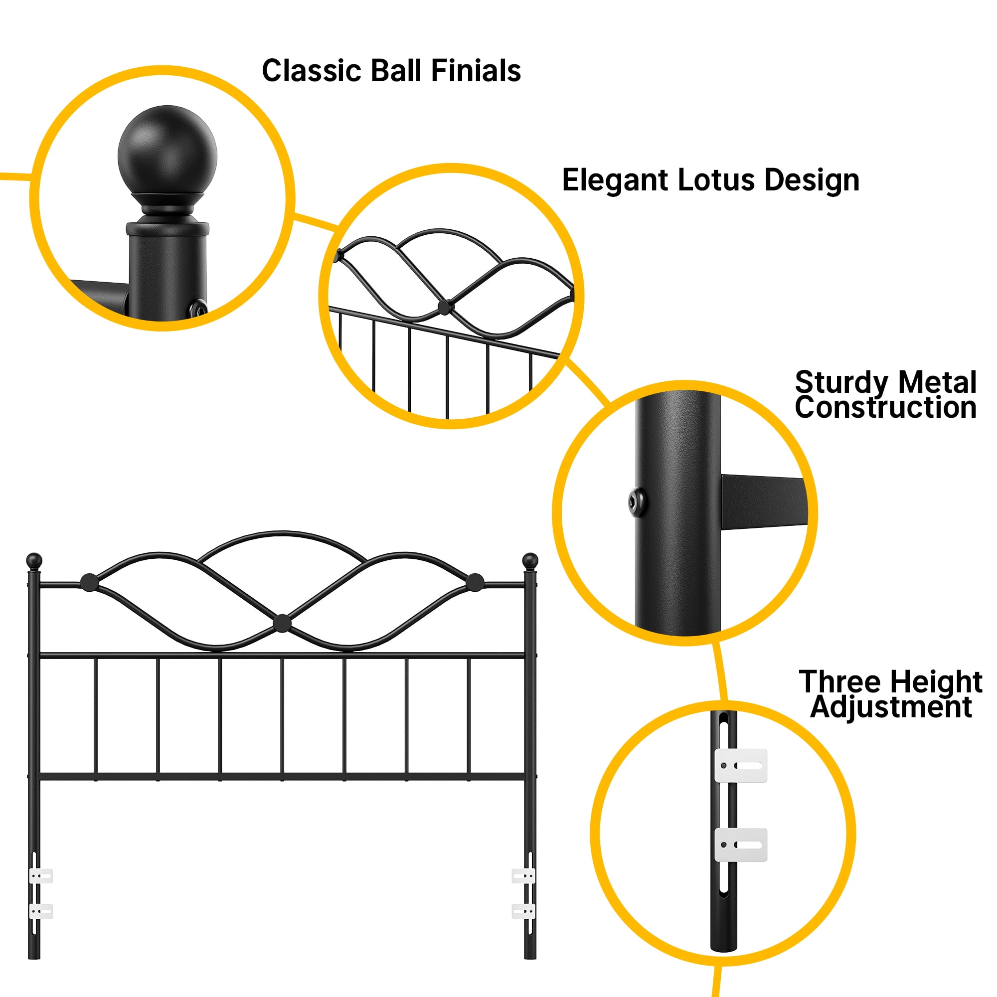 Yoneston Queen Size Sturdy Metal Headboard with Adjustable Height for Queen Beds, Black