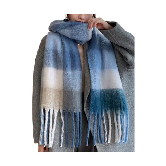 Fu997 Winter Women Warm Scarf Long Shawl Large Scarves Cold Weather Thick Blanket Scarfs Colorful Plaid