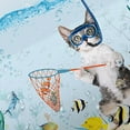 thumbnail image 3 of Funny Cat Shower Curtain Set Teal Blue Sea Ocean Shower Curtains with Animal Octopus Starfish Turtle Anchor Fish Nautical Bathroom Curtain Ocean Cute Shower Curtains for Bathroom Decor (Blue, 60X70), 3 of 5
