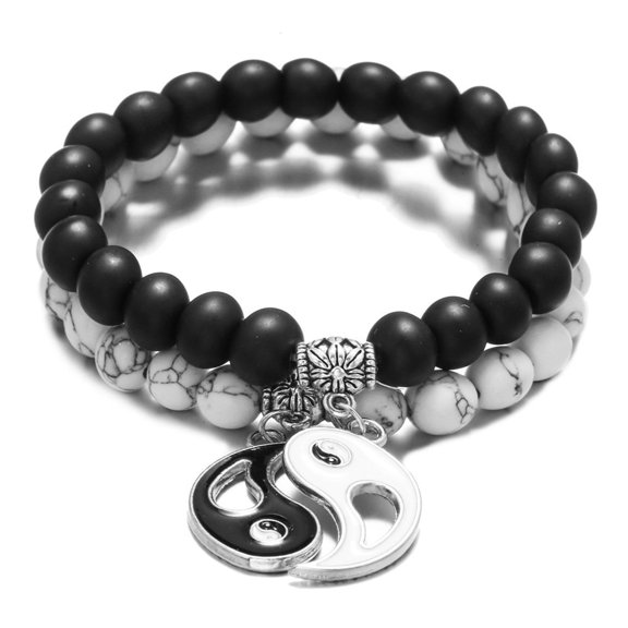 Necvior Couple Bracelet Yin Yang Black Matte Beads Bracelet for His&Her Distant Relationship Bracelet Matching Valentines Gift