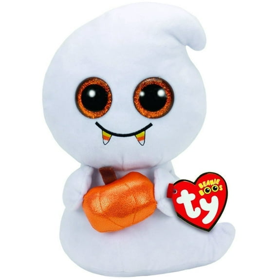 TY Beanie Boos - SCREAM the Ghost (Glitter Eyes) (Medium  Size 9" Plush)(BONUS 1 FUN CHOPS & 1 ZIPPER BRACELET)