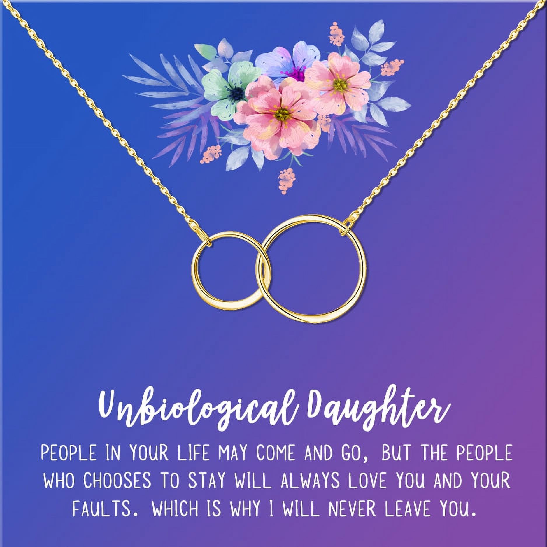 Anavia Unbiological Daughter Jewelry, Step Daughter Necklace Gift, Bonus Daughter Birthday Card Gift, Gift from Step Mom-[Gold Infinity Double Ring, Blue-Purple Gift Card]