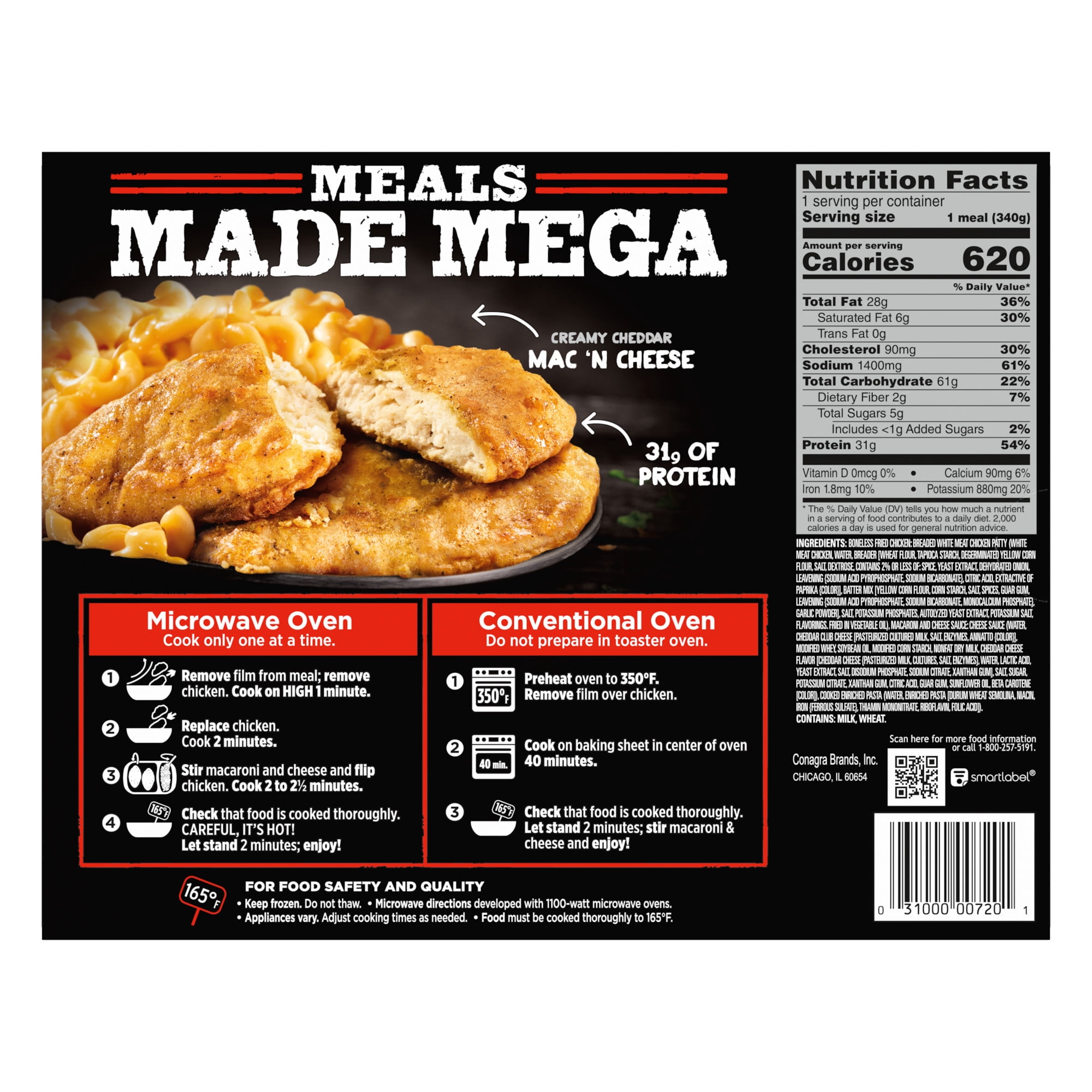 Banquet MEGA Meals Boneless Fried Chicken, 31g Protein, Frozen Meal, 12 oz.