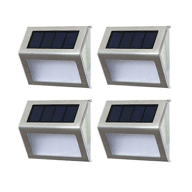 4pcs Solar Powered Stair Light Stainless Steel Outdoor Garden Yard Step Lights Wall Lamp (Warm Lights)