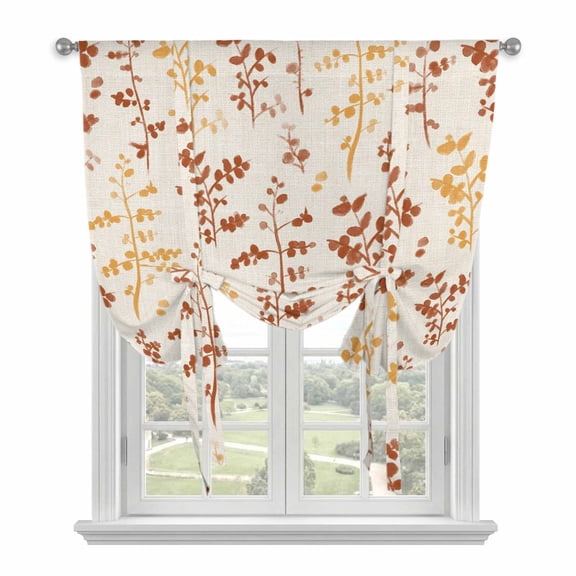 Orange Yellow Botanical Tie Up Curtains for Windows, Balloon Window Shades, Rustic Country Spring Floral Summer Leaf Kitchen Window Treatments Roll Up Curtain for Basement/Nursery 52"x45"