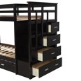 thumbnail image 6 of Twin over Twin Bunk Bed Frame with Trundle and Storage Drawers, Wood Bunk Bed with Stairs and Guardrail for Kids, Boys and Girls, No Spring Box Needed, Easy Assembly, Espresso, 6 of 7