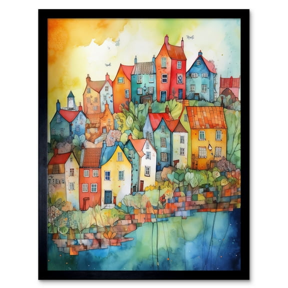Village Of Manarola Italy Folk Art Art Print Framed Poster Wall Decor 12x16 inch