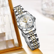 OPK Watches for Women Stainless Steel Fashion Dress Luxury Big Large Face Waterproof Quartz Analog Female Watches with Date Ladies Watch Reloj para Mujer (Gold/Blue/Black Dial)