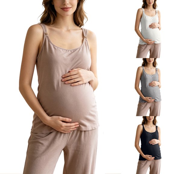 Noric Maternity Modal Tank Tops Adjustable Strap Nursing Removable Pads Scoop Neck Breastfeeding Camisoles Stretch Loose Fit for Pregnancy
