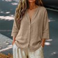 thumbnail image 4 of Stralyhd 3/4 Sleeve Tops for Women 2026 Summer Button Down Shirt Casual V Neck Top Loose Fit Vacation Henley Blouse Beige XL, 4 of 4