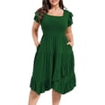 thumbnail image 2 of Vestido verde con volantes y mangas cortas para mujer talla grande AZACHID 4XL, 2 of 8