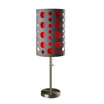 ORE International 33" Tall Metal Table Lamp with Gray and Red Shade in Silver