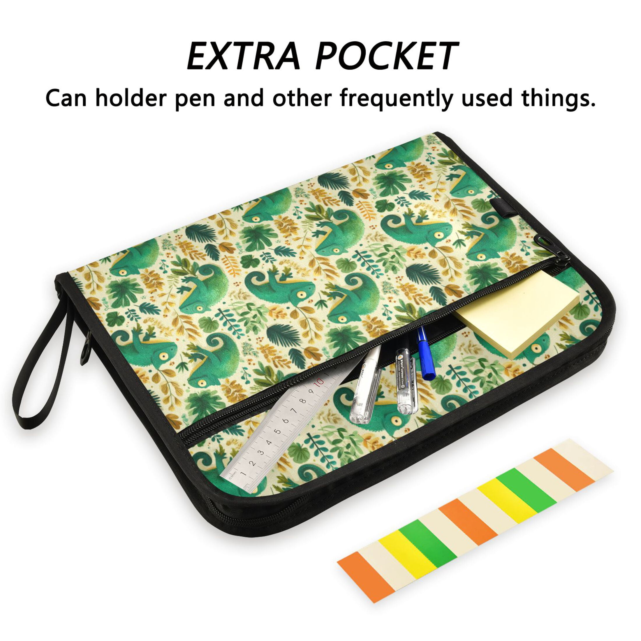 Wobogo Green Chameleon Expanding File Folder Letter Size Accordion Filing Organizer 13 Pocket Separate Organ Pocket