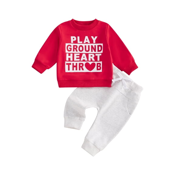WEIKBMOL 2Pcs Toddler Baby Boy Valentine's Day Clothes 6M 1T 2T 3T Kids Boy Casual Spring Outfits Long Sleeve Letter Print Sweatshirt  Long Pants Set