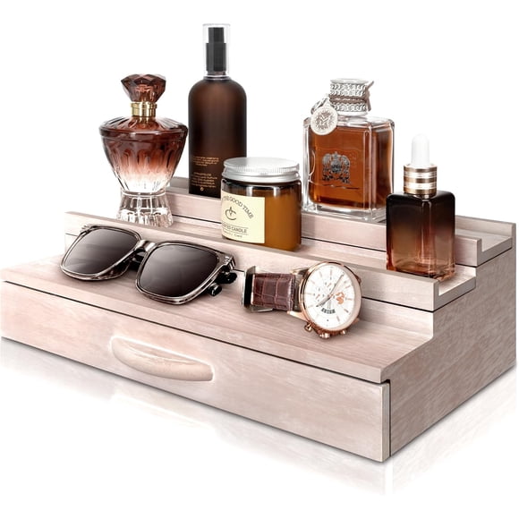 Modern Wooden Cologne Organizer for Room Decor - Cologne Holder with Storage Drawer and Hidden Compartment - Perfume Organizer for Dresser ()