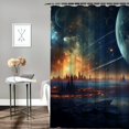 thumbnail image 2 of Fenyluxe Planets Stars Distant City Printed Shower Curtain - Easy Care Polyester Fiber Bathroom Shower Curtain Set with Hooks 69x72, 2 of 7