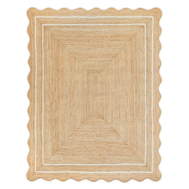 Alfombra Village Wave, yute festoneado natural, blanco roto, 90 x 150 cm