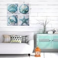 thumbnail image 4 of American Art Decor 4 Piece Teal & Gray Beach Theme Canvas Wall Decor With Hooks - Home Decor Print for Living Room, Bedroom, Bathroom, & Guest Room - (Elegant Shell, 20"x20"), 4 of 9