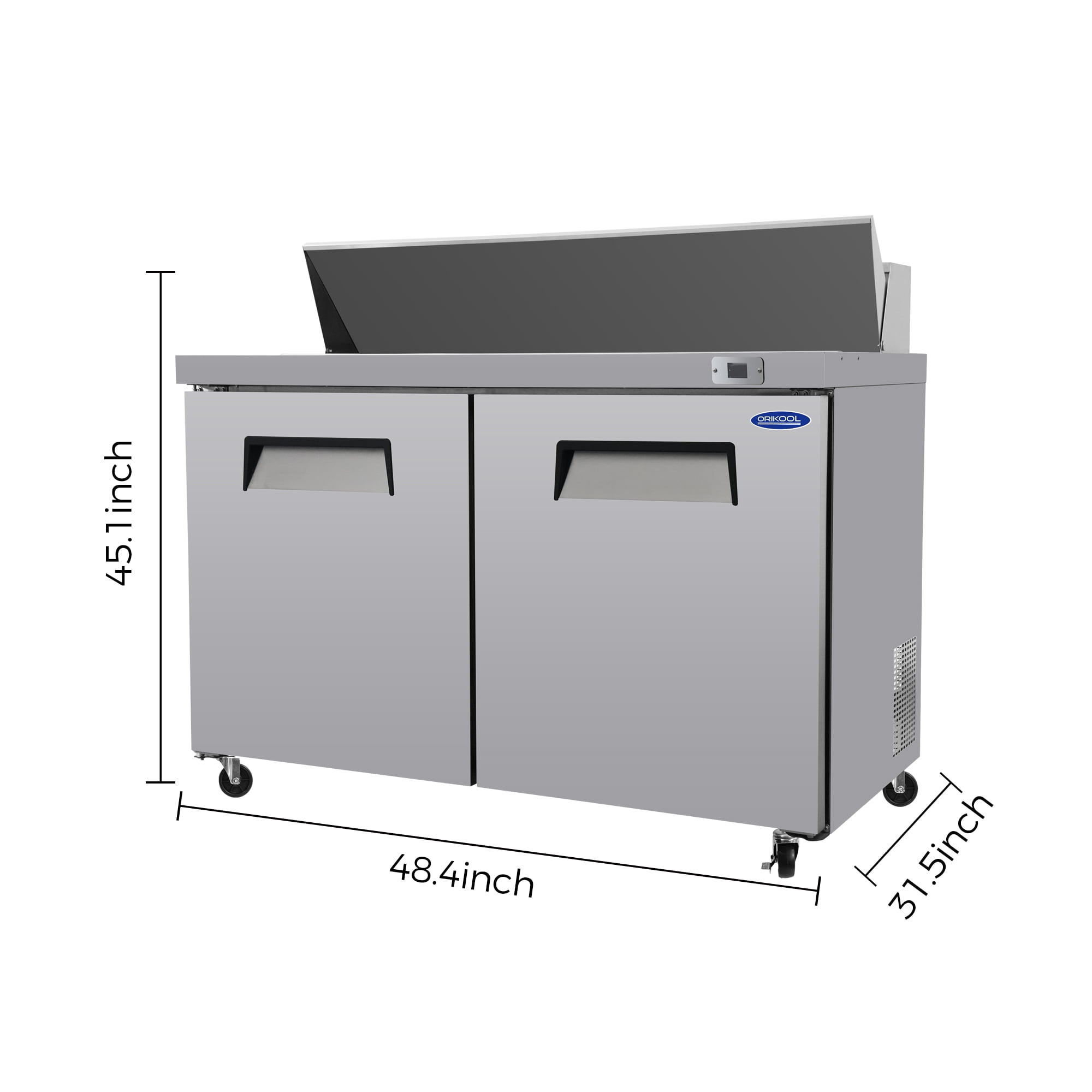 ORIKOOL 48" Commercial Refrigerator Salad Sandwich Prep Table Refrigerators 2 Door 13.8 Cu.ft Stainless Steel Refrigerated Mega Top