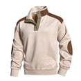 thumbnail image 4 of ersvoioy Mens Mock Neck Sweatshirt Suede Snap Button Half Placket Pullover Long Sleeve Stand Collar Casual Loose Fit Solid Color Cotton Soft Cotton Fall Winter Streetwear Sweat Top Khaki XXXL, 4 of 8