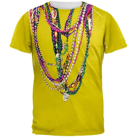 Mardi Gras Beads Yellow All Over Adult T-Shirt - Large