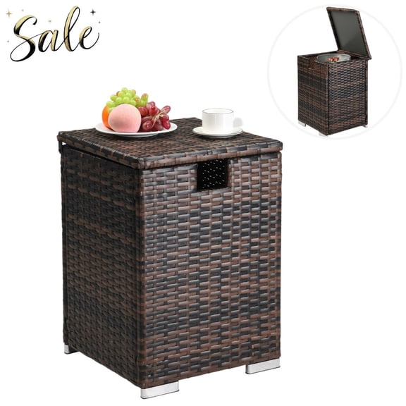 Tcbosik PE Rattan Gas Tank Storage Side Table, 22"H Outdoor/Indoor End Table with 20-Gallon Hidden Compartment, Weather-Resistant Patio Propane Tank Cover – Brown