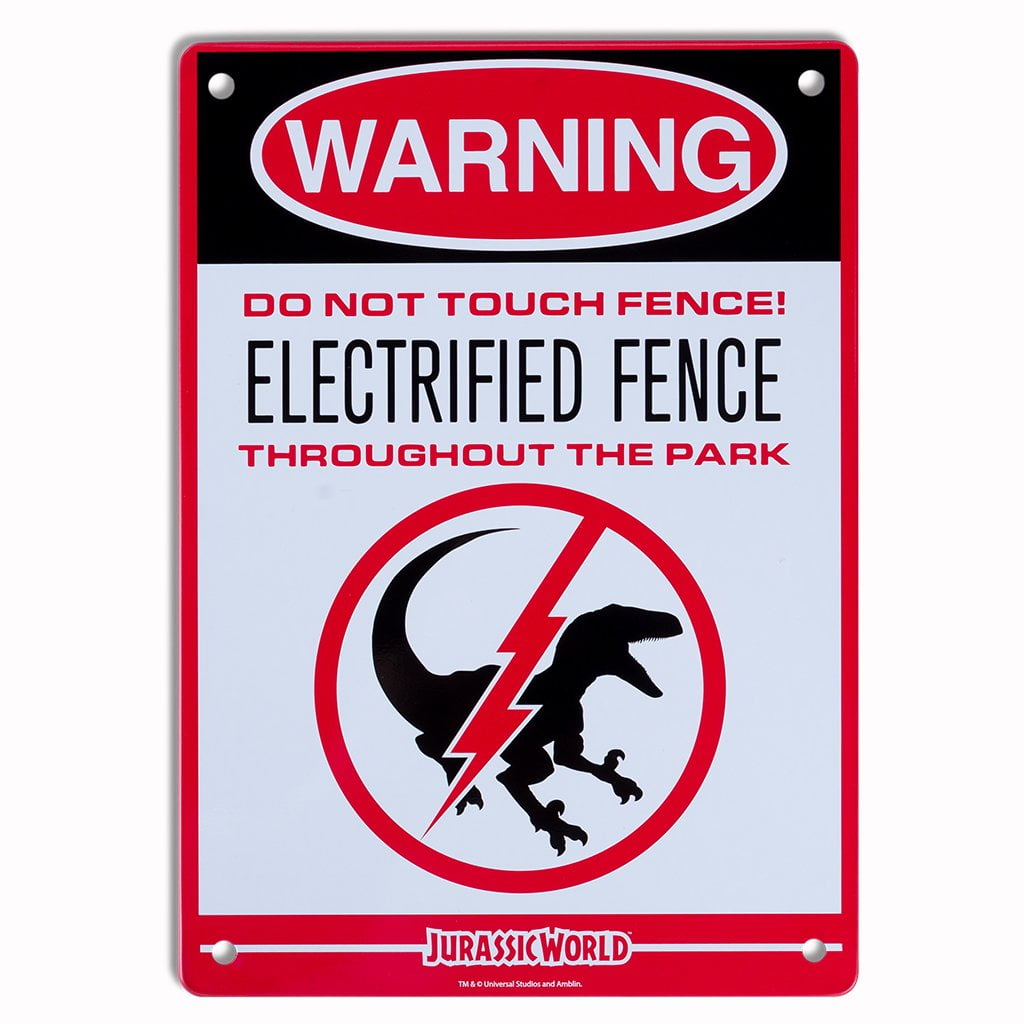 Jurassic World Electrified Raptor Fence Tin Warning Sign