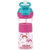Nuby Thirsty Kids Push Button Flip-it Soft Spout on The Go Water Bottle with Easy Grip Band, Pink Rainbows, 12 Ounce