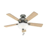 Hunter - Swanson Indoor Ceiling Fan With Light, 44-inch, Matte Silver, Casual-style, 3-speed WhisperWind Motor, 50904, for living rooms, bedrooms, home offices, kitchens