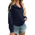 thumbnail image 3 of Spring Fall Long Sleeve Women Solid Ribbed Henley Casual Crop Sweatshirt, 3 of 6