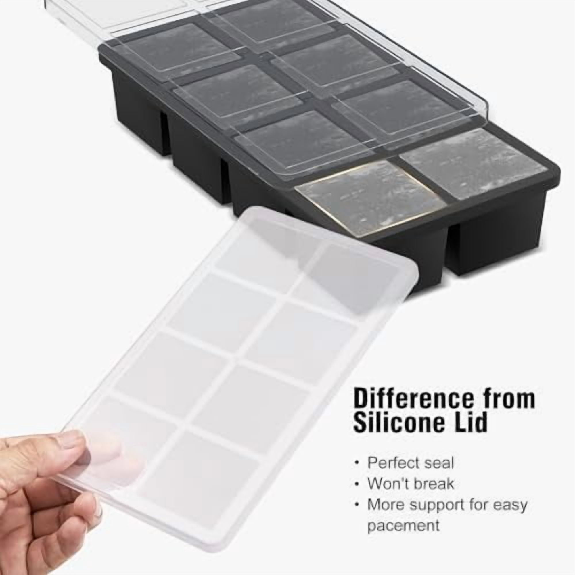 Large Ice Cube Tray: 2024 Upgraded Silicone Square Ice Cube Mold For Whiskey, New Upgraded 2 Inch Large Cubed Ice Trays for Cocktail, Big Cube Ice Maker Mold (2 Pack, Black)