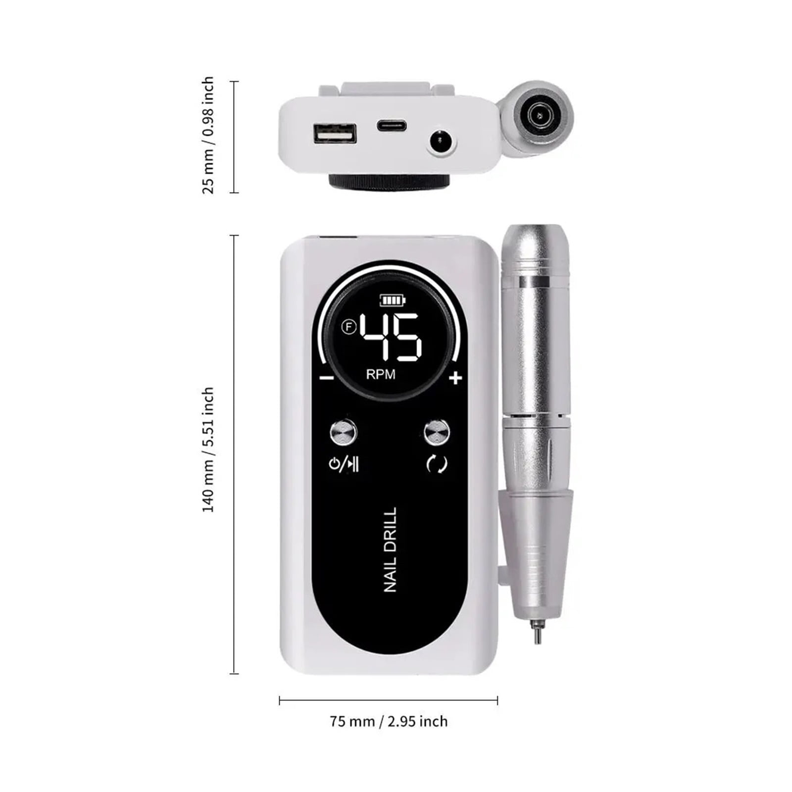 Professional 45000RPM Electric Portable Nail Drill Machine Rechargeable Low Noise Nail Sander File for Manicure Salon Tool