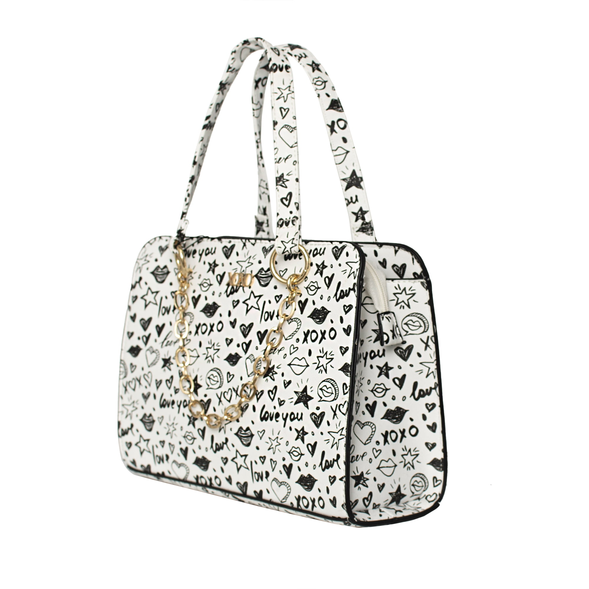 XOXO Women's Vegan Leather Large White Graffeti Print Everyday Satchel