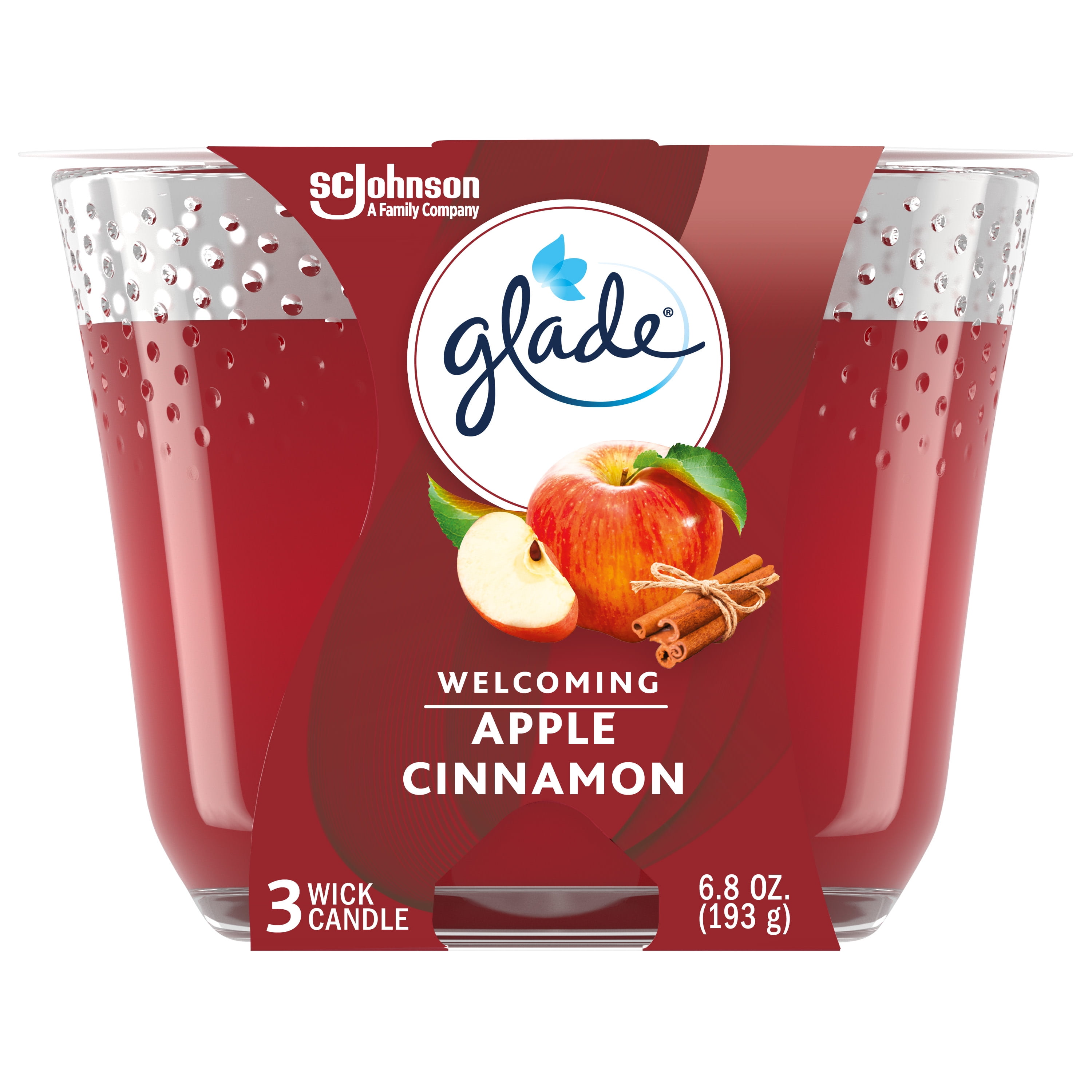 Glade Candle Apple Cinnamon Scent, 3Wick, 6.8 oz (193 g), 1 Count